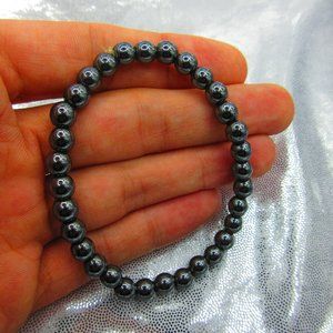 Hematite 6mm Round 7" Stretchy Gemstone Bracelet